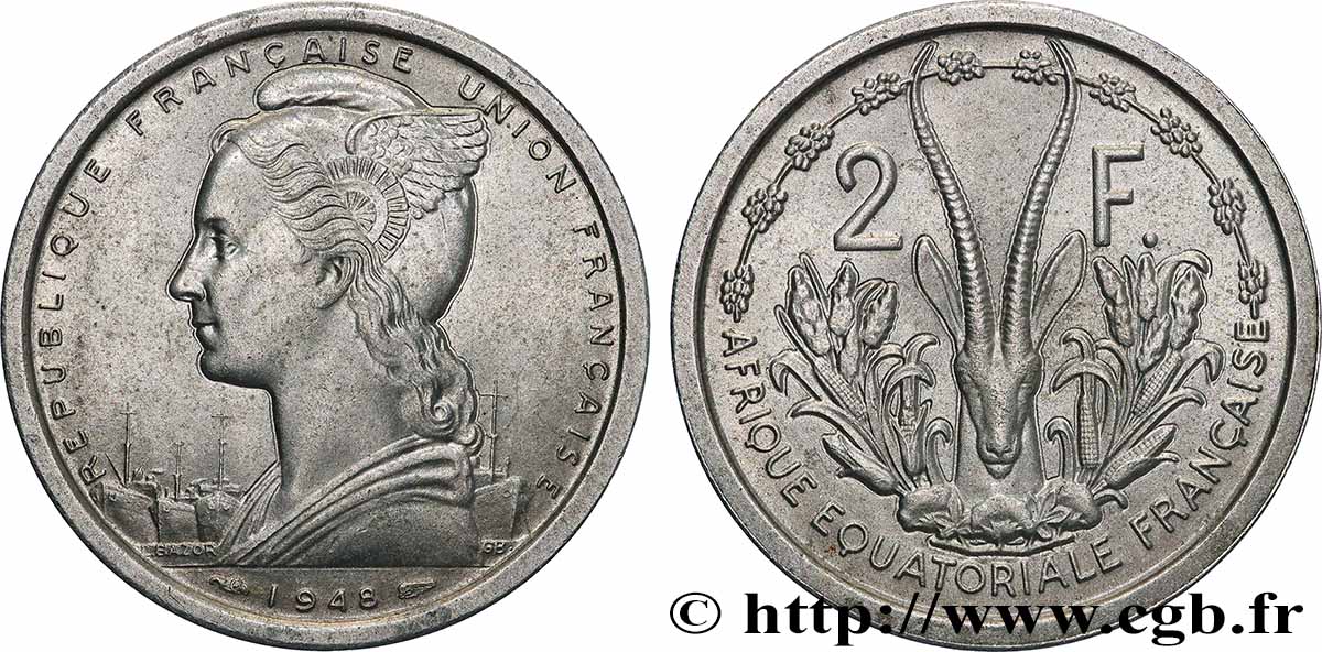 FRANZÖSISCHE EQUATORIAL AFRICA - FRANZÖSISCHE UNION 2 Francs 1948 Paris VZ
