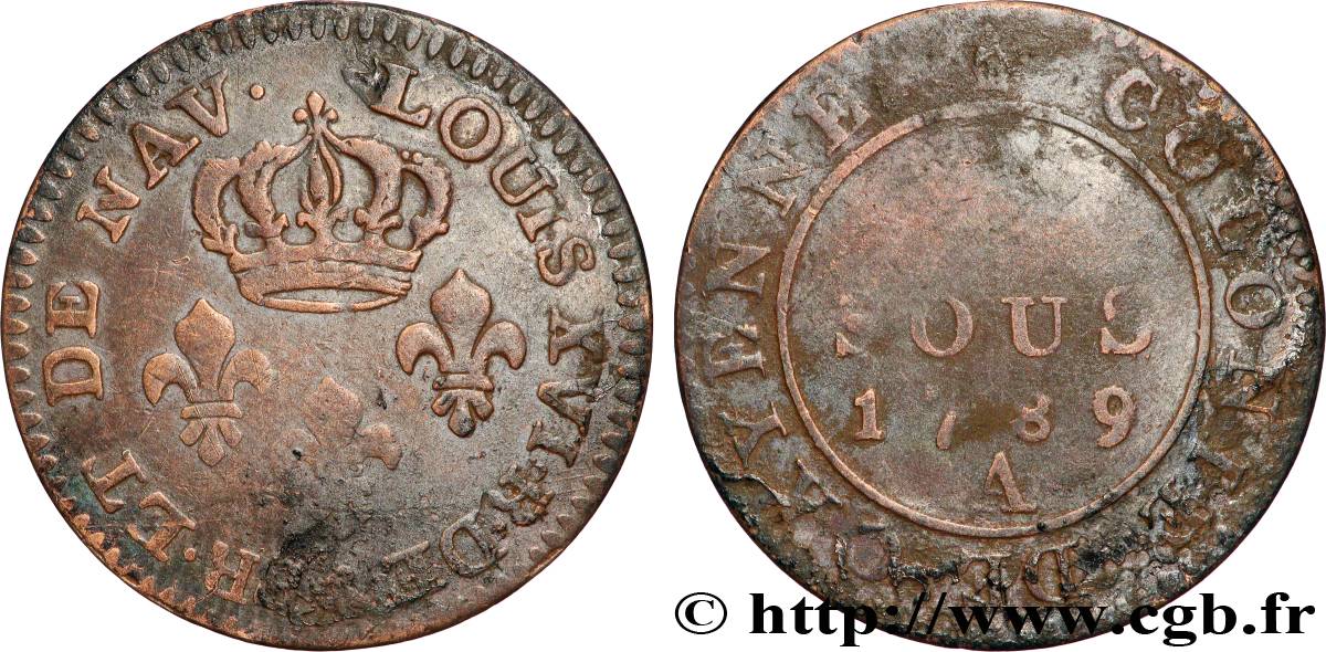 GUYANE FRANÇAISE 2 Sous colonie de Cayenne 2e type 1789 Paris - A TB