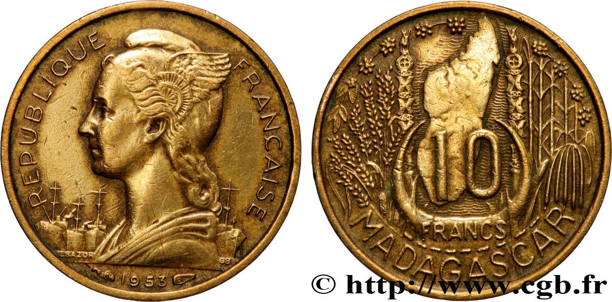 MADAGASCAR - Union française 10 Francs 1953 Paris TTB