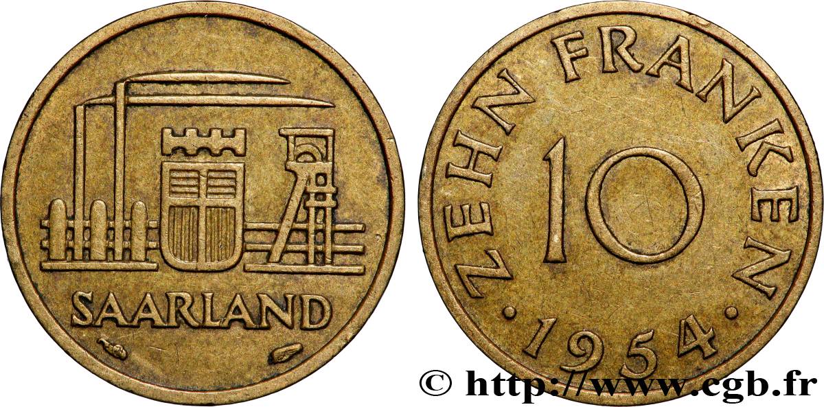 SAAR TERRITORIES 10 Franken 1954 Paris AU