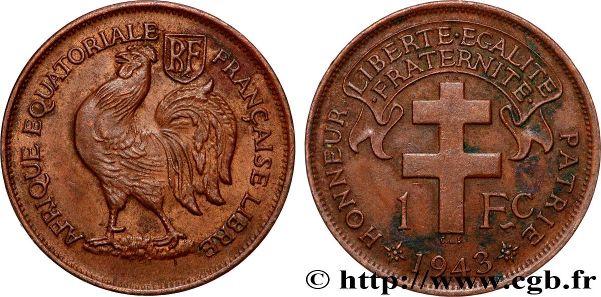 FRANZÖSISCHE EQUATORIAL AFRICA - Freie Französische Streitkräfte 1 Franc 1943 Prétoria fVZ