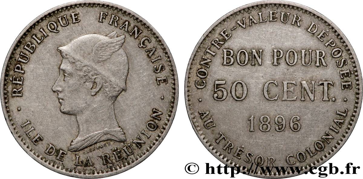 ÎLE DE LA RÉUNION - Troisième République Bon pour 50 Centimes 1896 sans atelier TB+