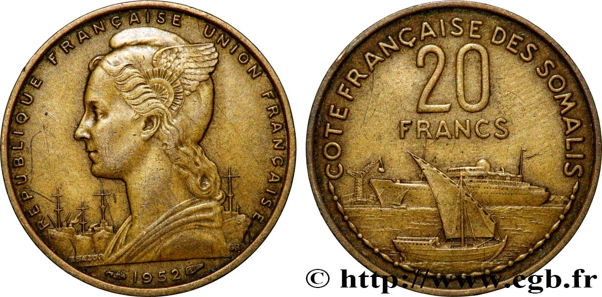 FRENCH SOMALILAND 20 Francs 1952 Paris XF
