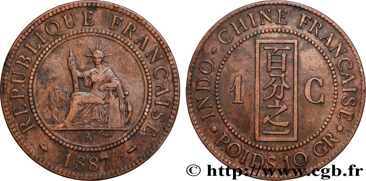INDOCHINE FRANÇAISE 1 Centième 1887 Paris TB+