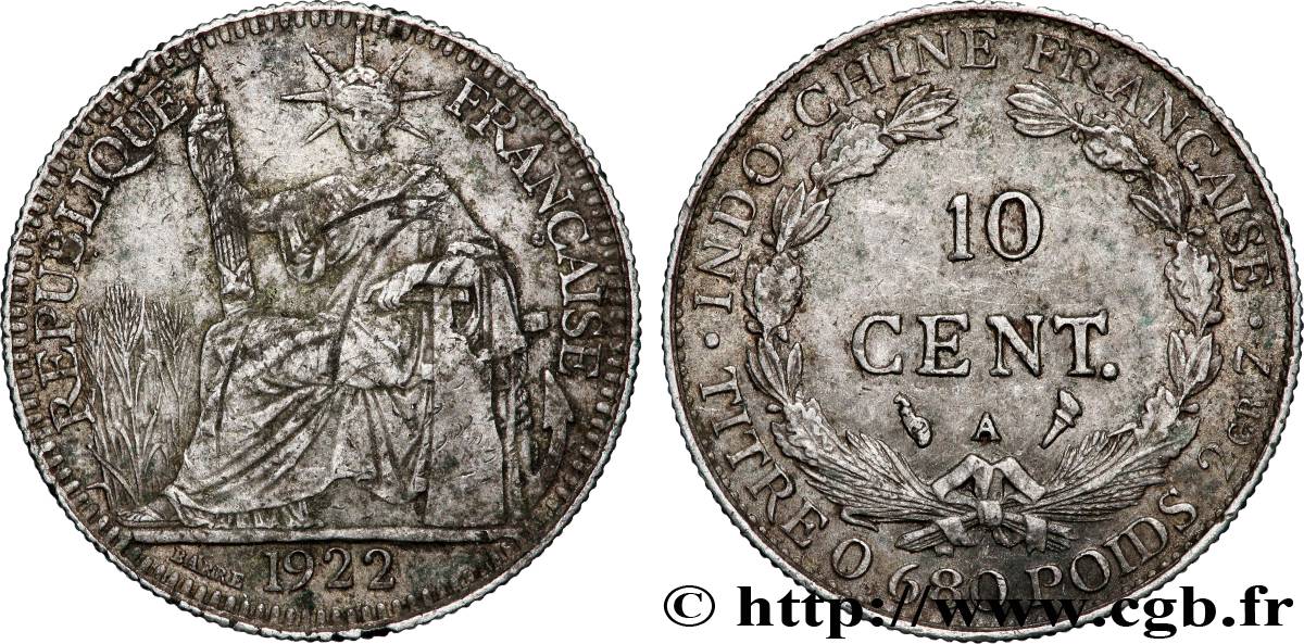 FRENCH INDOCHINA 10 Centièmes 1922 Paris VF