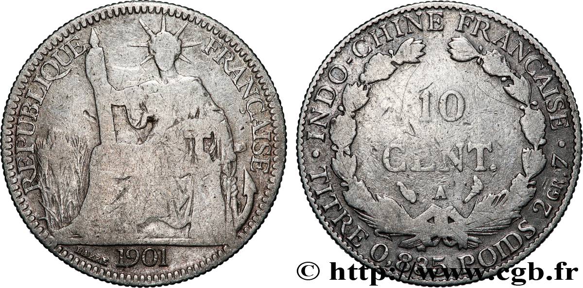 FRENCH INDOCHINA 10 Centièmes 1901 Paris VF