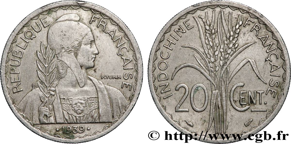 FRENCH INDOCHINA 20 Centièmes (poids léger) 1939 Paris AU