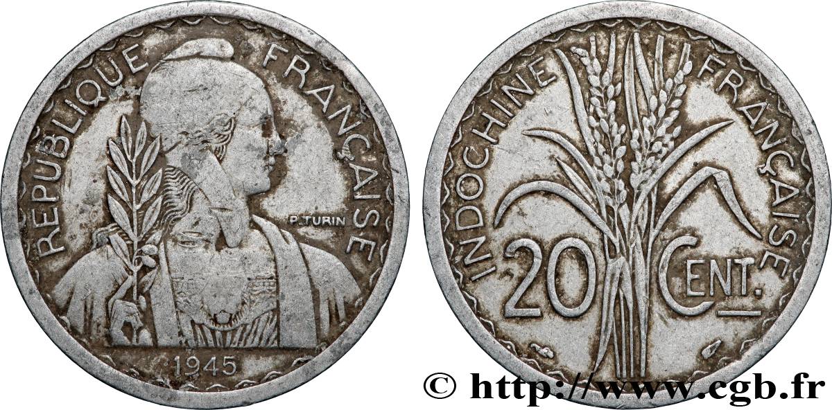 FRENCH INDOCHINA 20 Centièmes 1945 Paris XF