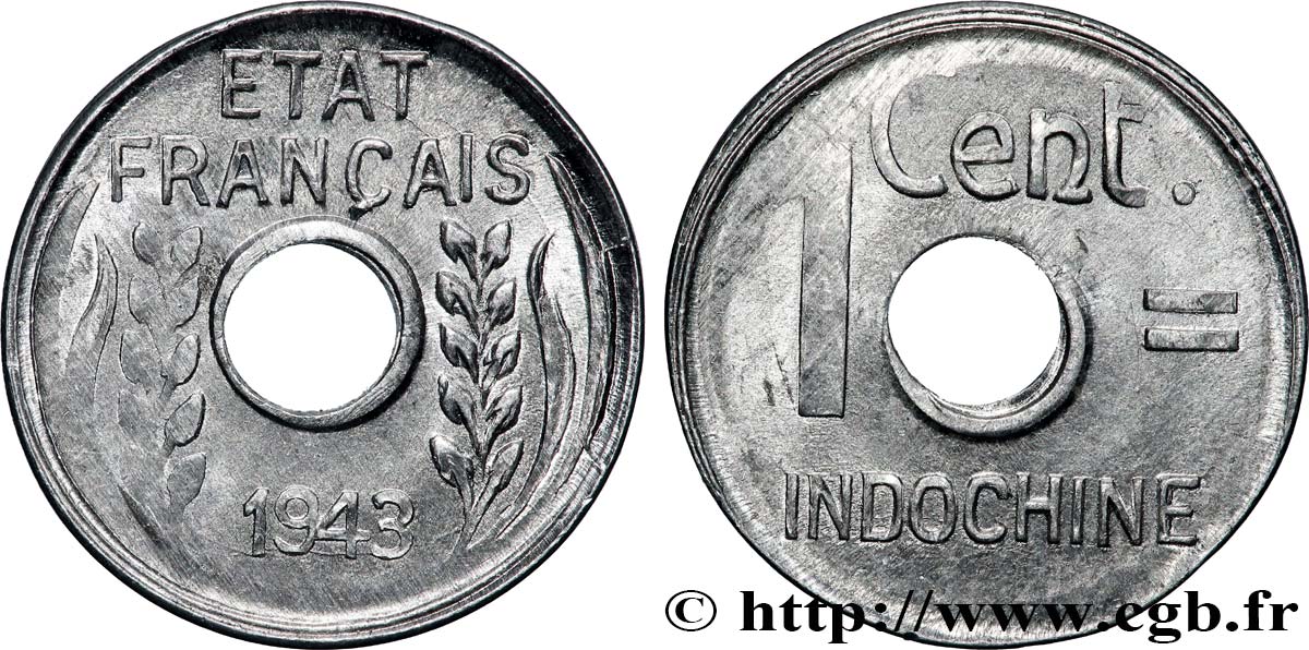 FRENCH INDOCHINA 1 Centième 1943 Hanoï AU