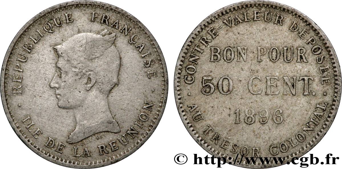 REUNION - Third Republic Bon pour 50 Centimes 1896 sans atelier VF