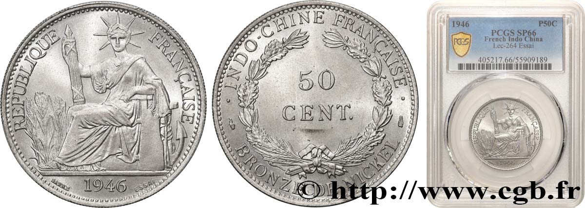 INDOCHINE FRANÇAISE 50 Centièmes essai 1946 Paris FDC66 PCGS