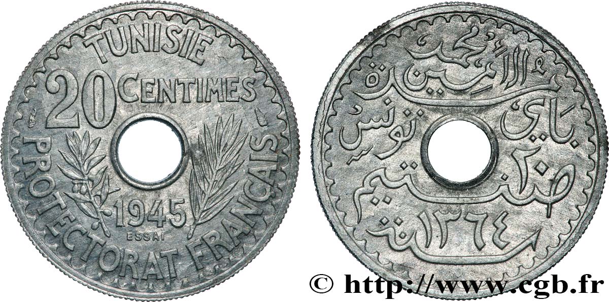 TUNISIA - FRENCH PROTECTORATE Essai 20 Centimes 1945 Paris MS