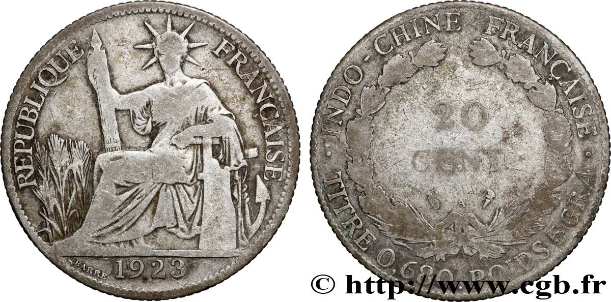 FRANZÖSISCHE-INDOCHINA 20 Centièmes 1923 Paris S