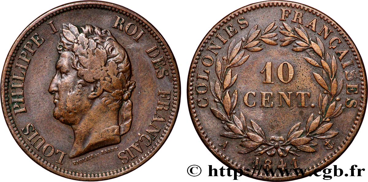 FRANZÖSISCHE KOLONIEN - Louis-Philippe, für Guadeloupe 10 Centimes 1841 Paris fSS