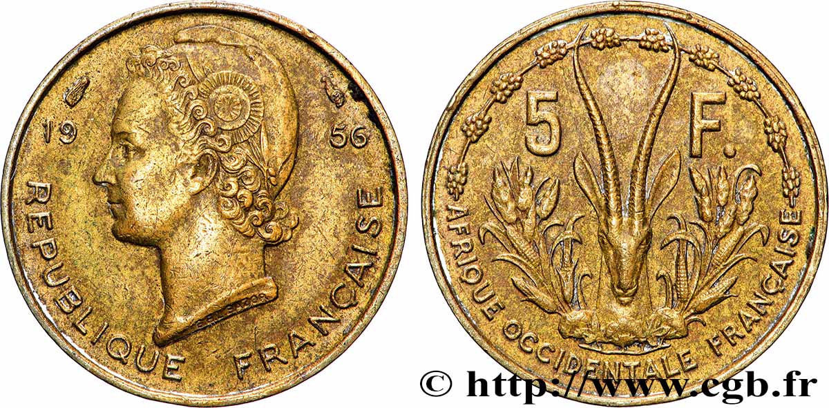 AFRIQUE OCCIDENTALE FRANÇAISE 5 Francs 1956 Paris TTB