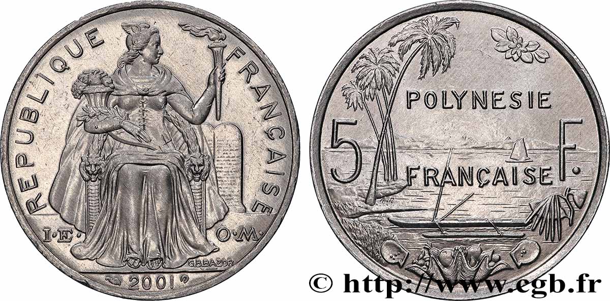 FRANZÖSISCHE-POLYNESIEN 5 Francs Polynésie Française 2001 Paris fST