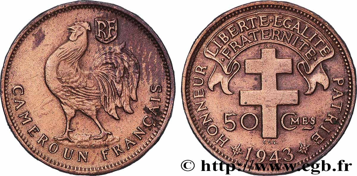 CAMEROON - FRENCH MANDATE TERRITORIES 50 Centimes ‘Cameroun Français’ 1943 Prétoria XF