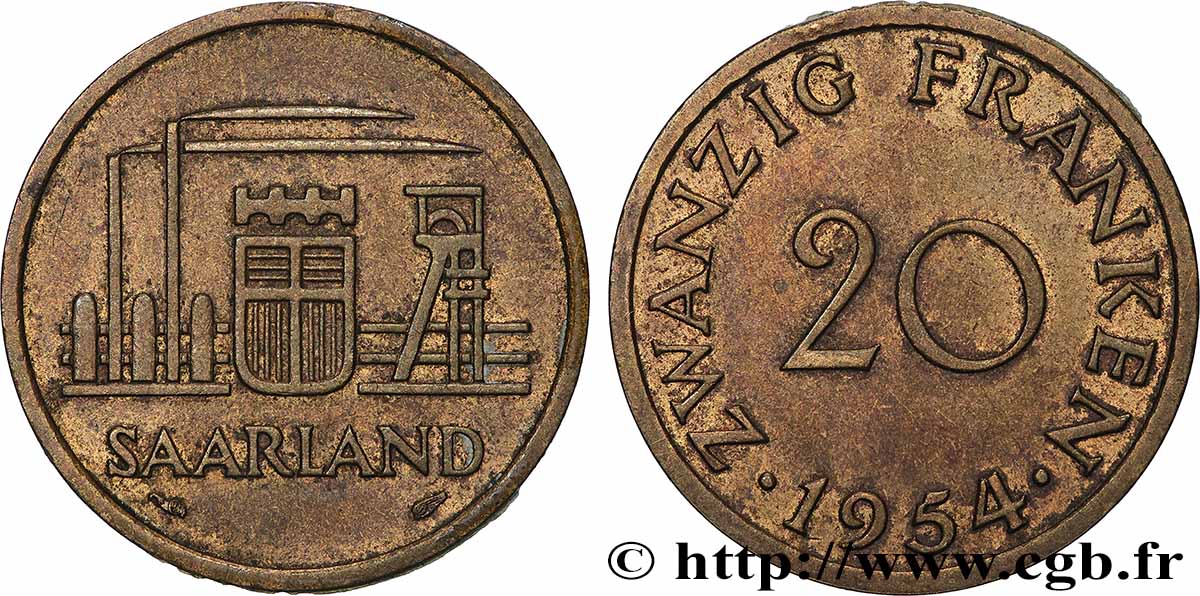 SAARLAND 20 Franken 1954 Paris fVZ