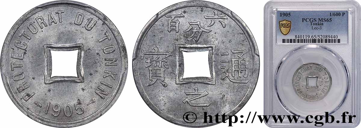 VIETNAM 1/600 de Piastre 1905 Paris FDC65 PCGS