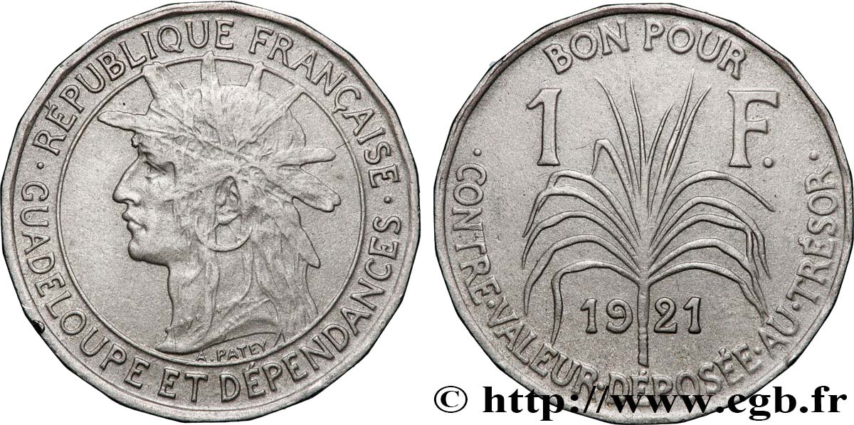 GUADELOUPE Bon pour 1 Franc 1921 AU