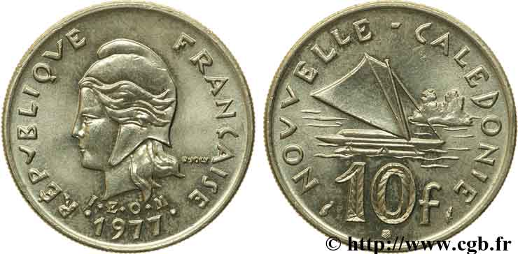 NOUVELLE CALÉDONIE 10 francs 1977 Paris SUP 