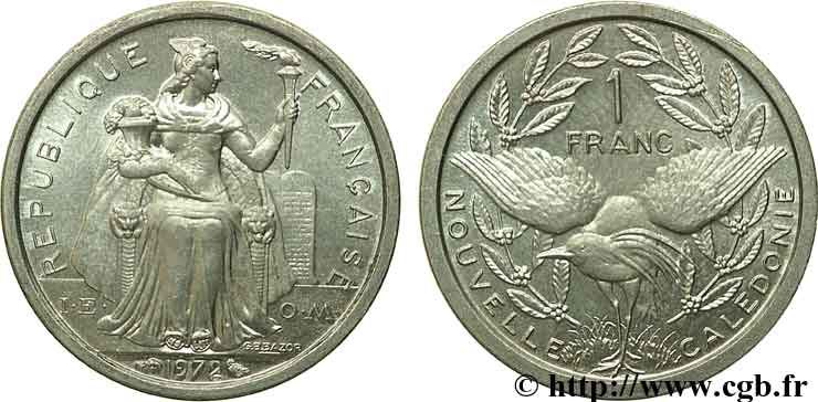 NOUVELLE CALÉDONIE 1 Franc IEOM 1972 Paris SPL 