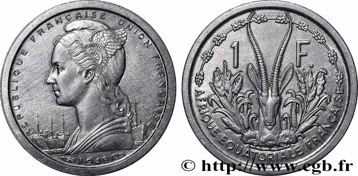 AFRIQUE ÉQUATORIALE FRANÇAISE - UNION FRANÇAISE 1 Franc Union Française 1948 Paris SUP
