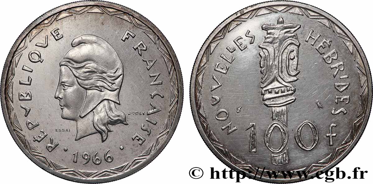 NEUE HEBRIDEN (VANUATU ab 1980) 100 Francs ESSAI 1966 Paris VZ