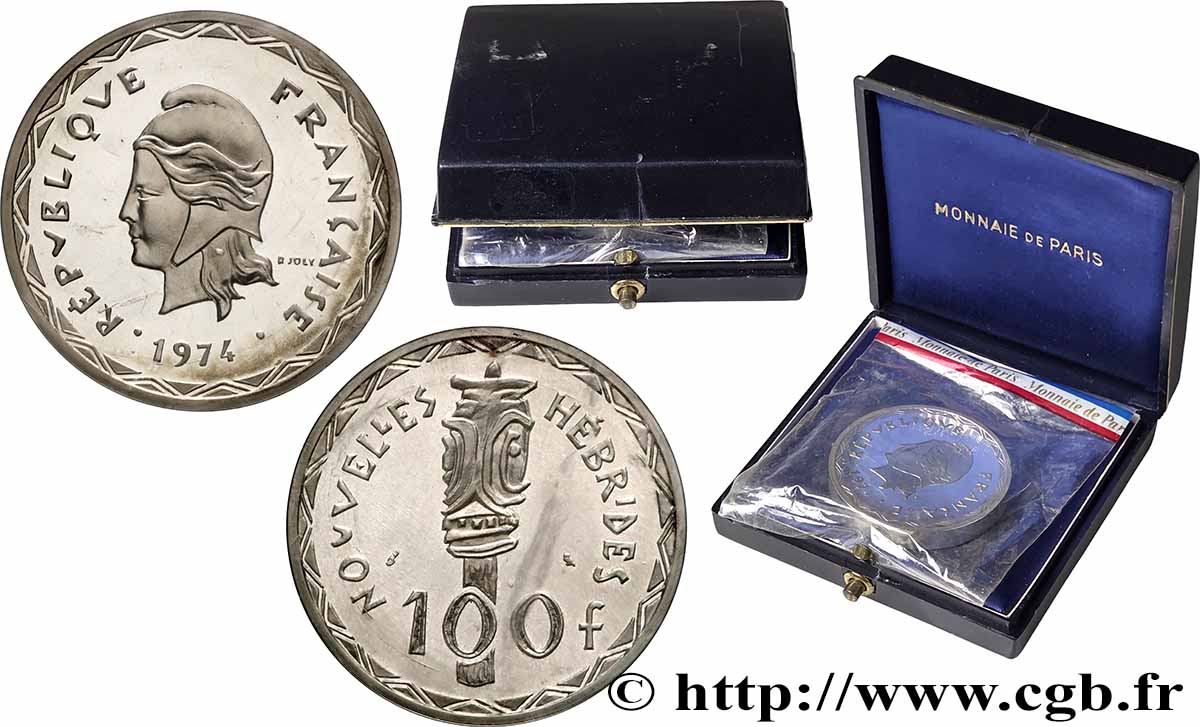 NEW HEBRIDES (VANUATU since 1980) Piéfort 100 Francs argent 1974 Paris MS