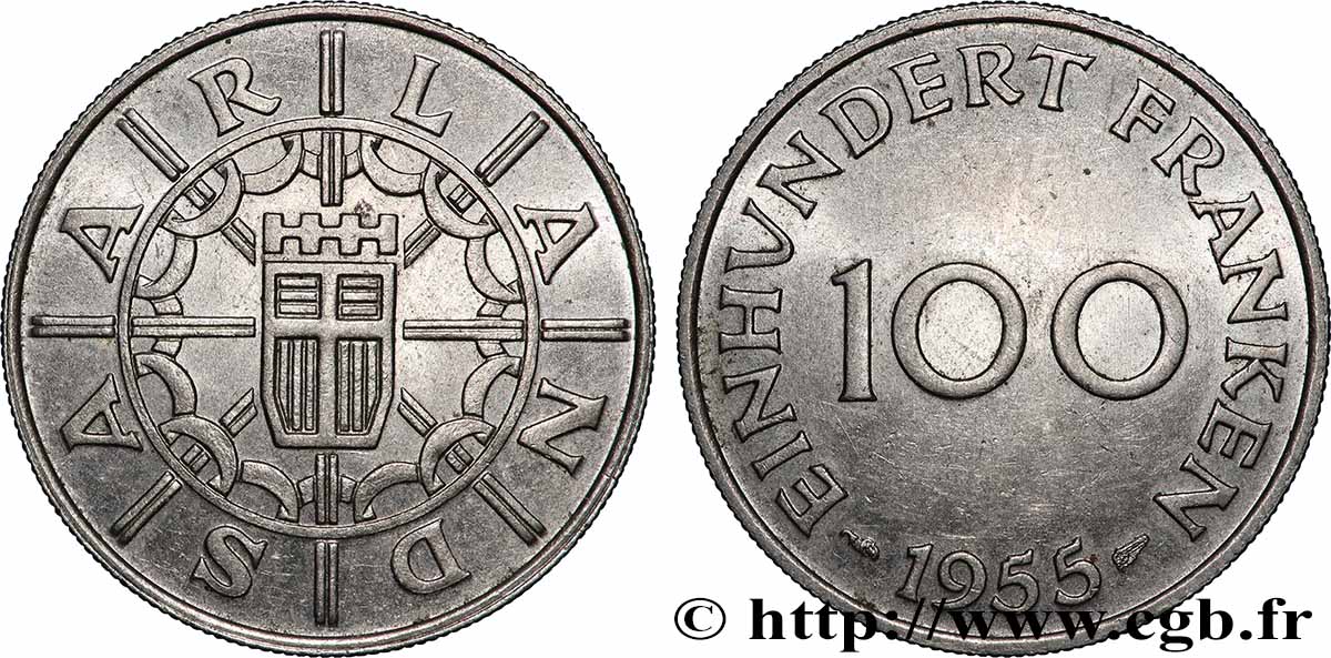 SAARLAND 100 Franken 1955 Paris q.SPL