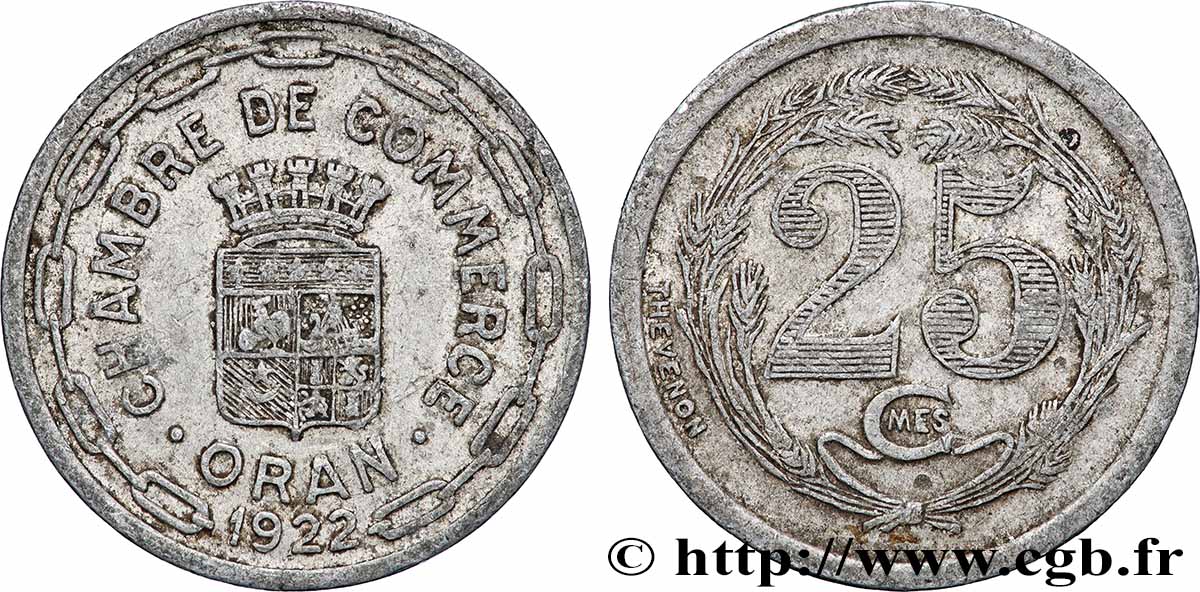 ARGELIA 25 Centimes Chambre de Commerce d’Oran 1922 MBC