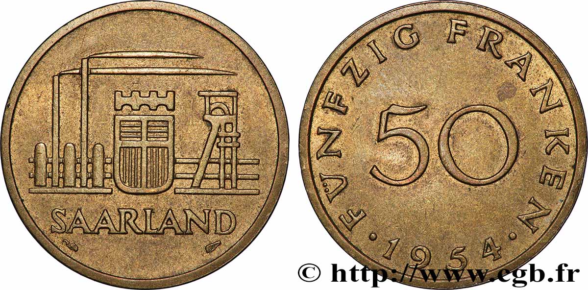 SARRE 50 Franken 1954 Paris MBC+