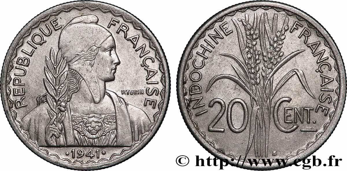 INDOCHINA 20 Centièmes 1941 San Francisco EBC
