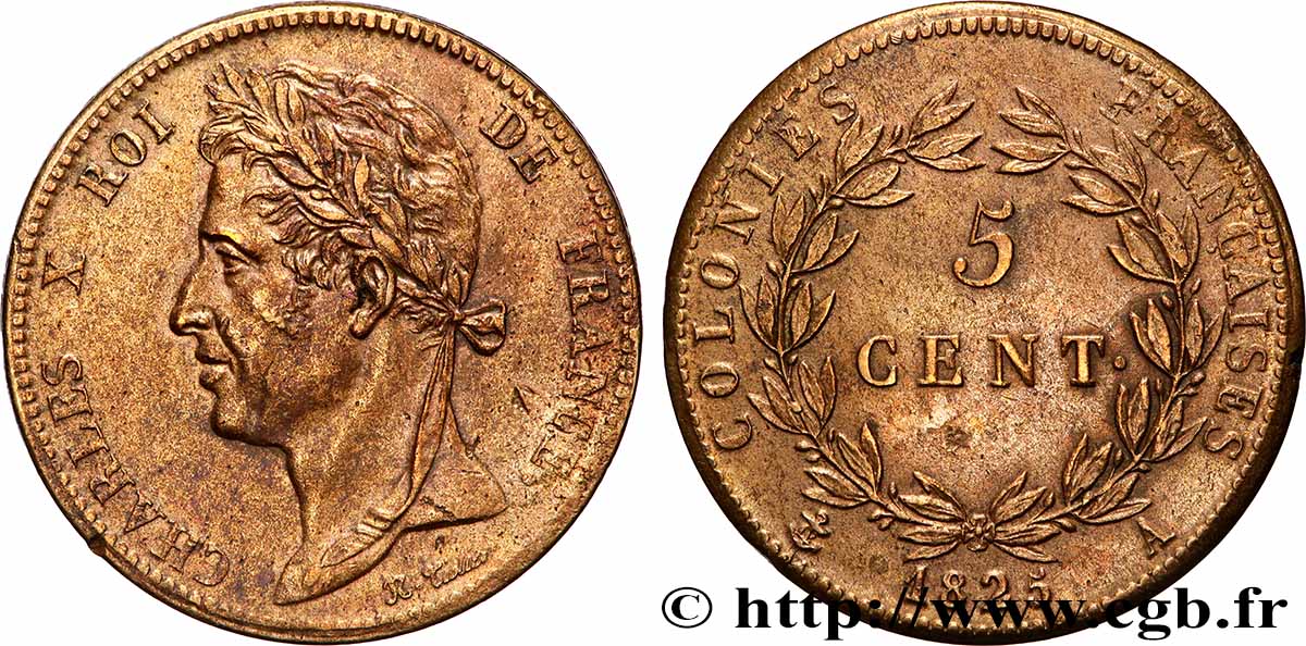 COLONIE FRANCESI - Carlo X, per Guyana e Senegal 5 Centimes Charles X 1825 Paris - A BB