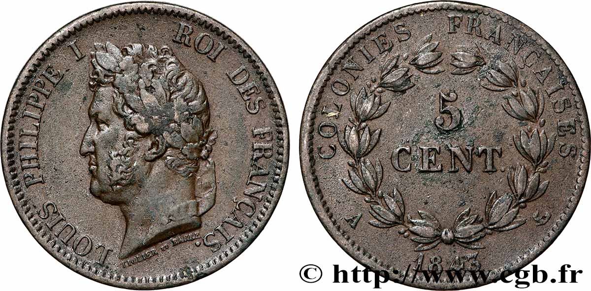 COLONIE FRANCESI - Luigi Filippo, per Isole Marchesi 5 Centimes Louis Philippe Ier 1843 Paris - A BB
