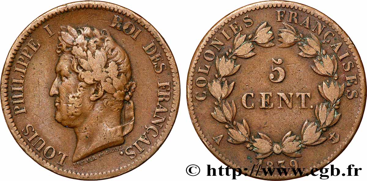 FRENCH COLONIES - Louis-Philippe for Guadeloupe 5 Centimes Louis Philippe Ier 1839 Paris - A VF