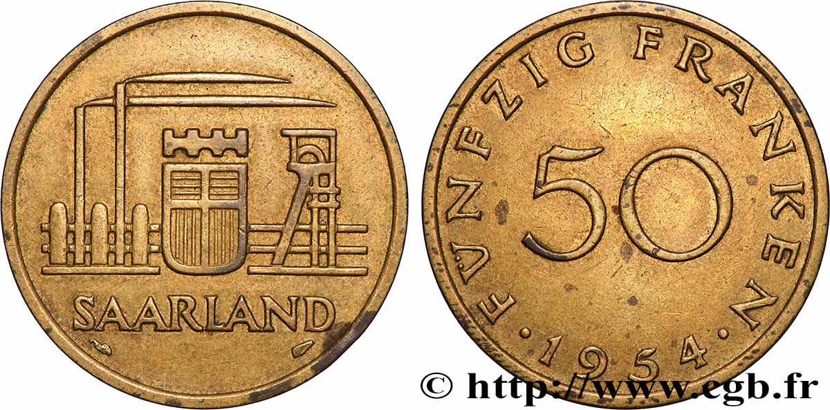 SAARLAND 50 Franken 1954 Paris XF
