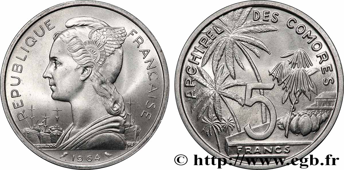 COMOROS 5 Francs 1964 Paris MS