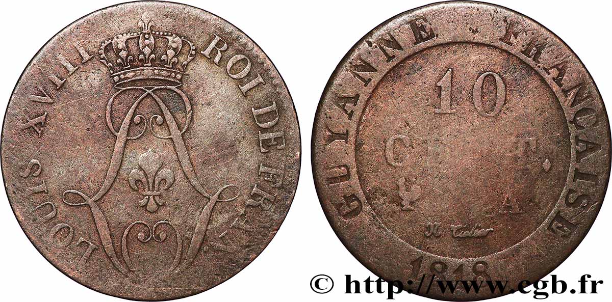 GUYANE FRANÇAISE 10 Centimes 1818 Paris - A TB