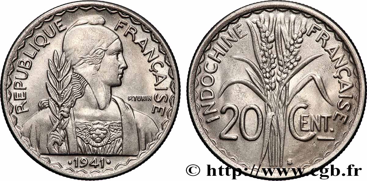INDOCHINE FRANÇAISE 20 Centièmes 1941 San Francisco TTB+