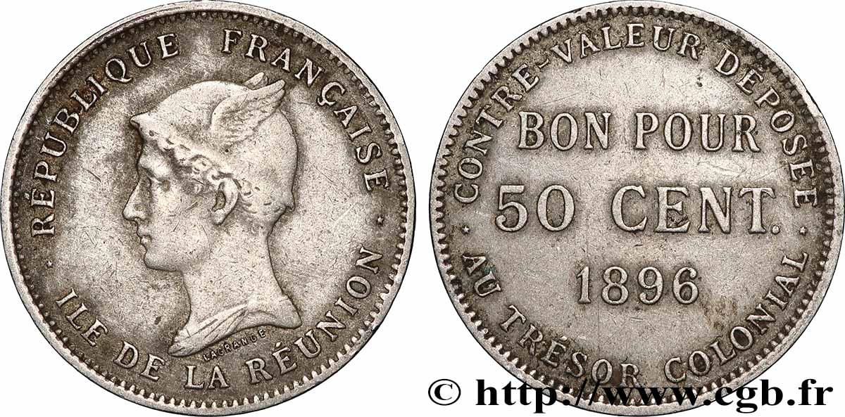 REUNION - Third Republic Bon pour 50 Centimes 1896 sans atelier VF