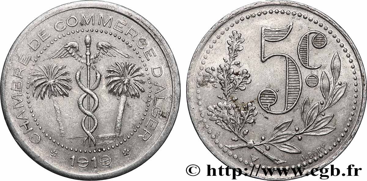 ALGÉRIE 5 Centimes Chambre de commerce d’Alger 1919 ALGER TTB