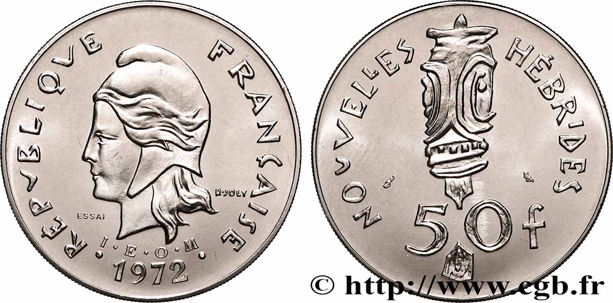 NEUE HEBRIDEN (VANUATU ab 1980) Essai de 50 Francs I.E.O.M. 1972 Paris fST