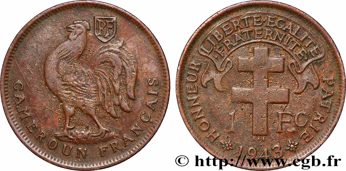 CAMEROON - TERRITORIES UNDER FRENCH MANDATE 1 Franc ‘Cameroun Français Libre’ 1943 Prétoria VF