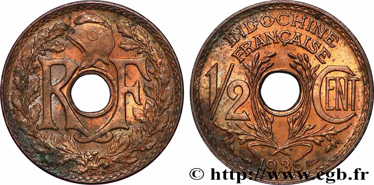 INDOCHINA 1/2 Centième 1935 Paris MBC+