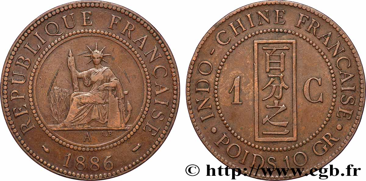 INDOCHINA 1 Centième 1886 Paris BC+