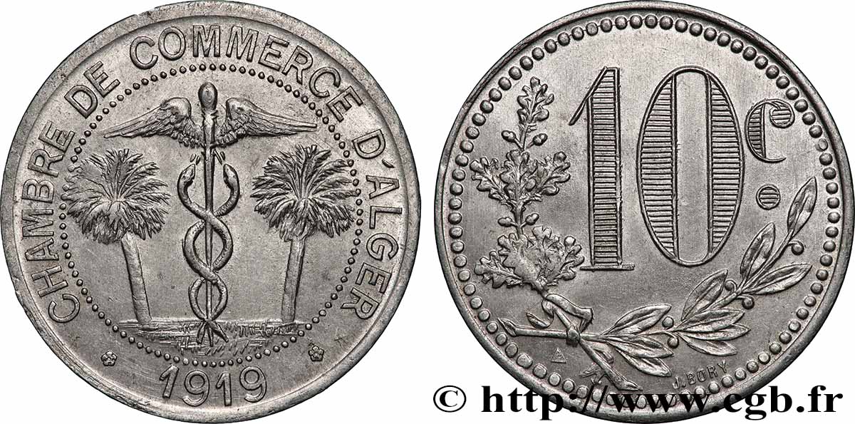 ARGELIA 10 Centimes Chambre de commerce d’Alger 1919 Alger EBC