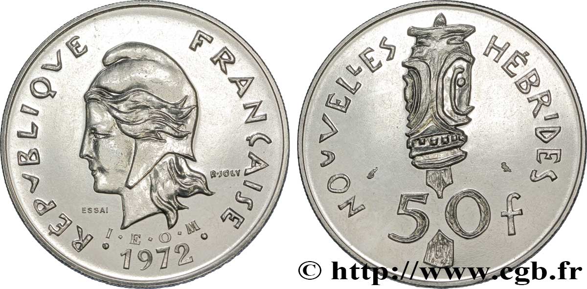 NOUVELLES HÉBRIDES (VANUATU depuis 1980) Essai de 50 Francs Marianne / masque type IEOM 1972 Paris SPL 