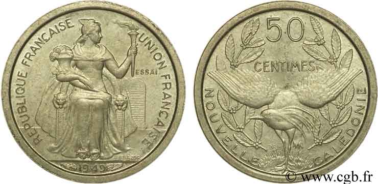 NOUVELLE CALÉDONIE 50 centimes ESSAI 1949 Paris SPL 