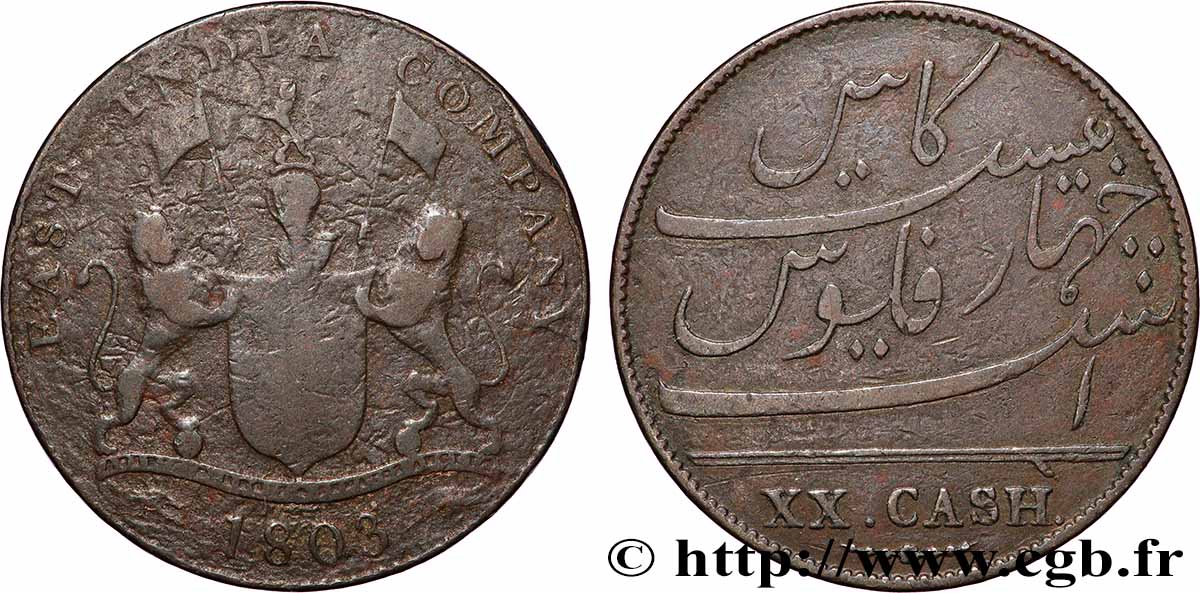 ILE DE FRANCE (MAURITIUS) XX (20) Cash East India Company 1803 Madras S